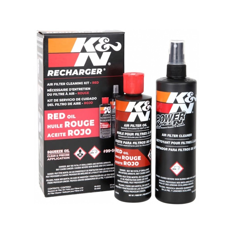 K&N KN Kit d'entretien filtre a air - Nettoyant 355ml Spray + Huile 237ml liquide ROUGE